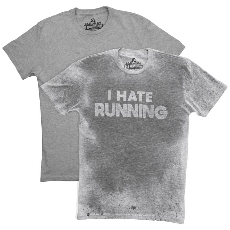 I Hate Running Sweat Activated T-Shirt Gym Shirt. Invisible Design until You Sweat. Unisex Quick Dry Breathable