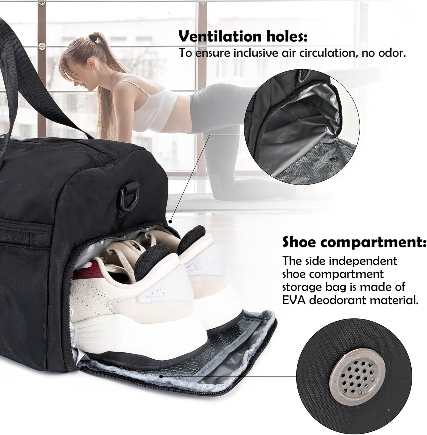 Gym Bag for Women and Men, 45L Duffle Bag with Wet Pocket & Shoes Compartment,Waterproof Travel Bag Sports Gym Bag for Football Dance Sports Gyms Swimming, Black