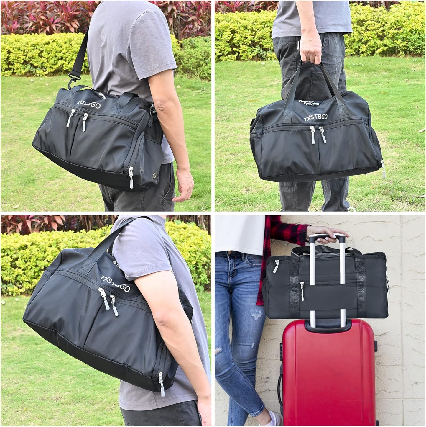 Gym Bag for Women and Men, 45L Duffle Bag with Wet Pocket & Shoes Compartment,Waterproof Travel Bag Sports Gym Bag for Football Dance Sports Gyms Swimming, Black