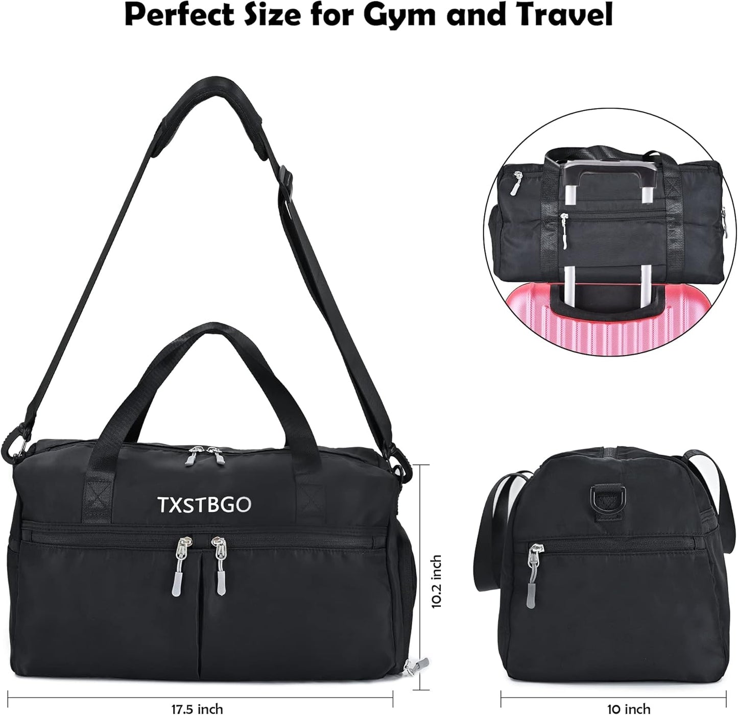 Gym Bag for Women and Men, 45L Duffle Bag with Wet Pocket & Shoes Compartment,Waterproof Travel Bag Sports Gym Bag for Football Dance Sports Gyms Swimming, Black