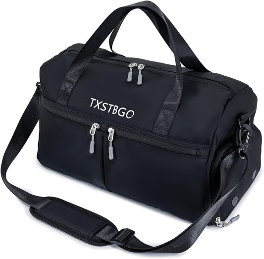 Gym Bag for Women and Men, 45L Duffle Bag with Wet Pocket & Shoes Compartment,Waterproof Travel Bag Sports Gym Bag for Football Dance Sports Gyms Swimming, Black