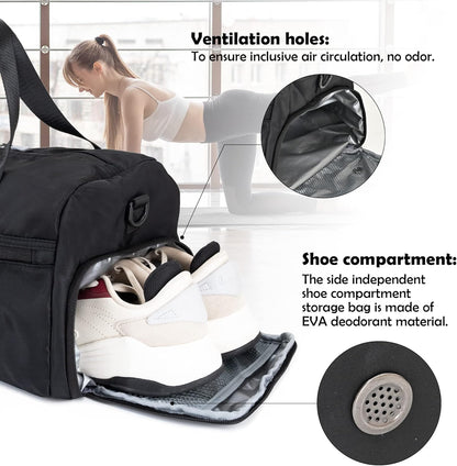 Gym Bag for Women and Men, 45L Duffle Bag with Wet Pocket & Shoes Compartment,Waterproof Travel Bag Sports Gym Bag for Football Dance Sports Gyms Swimming, Black