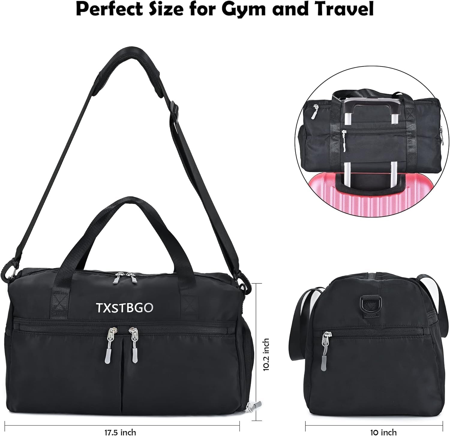 Gym Bag for Women and Men, 45L Duffle Bag with Wet Pocket & Shoes Compartment,Waterproof Travel Bag Sports Gym Bag for Football Dance Sports Gyms Swimming, Black